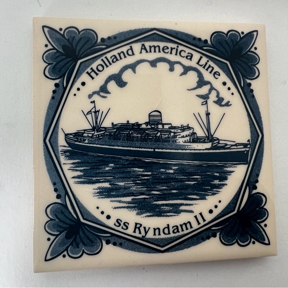 Delft Blue Tile Coasters Holland America Line Set Of 7 Ceramic Cork Vintage - Picture 6 of 16